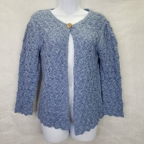 BLARNEY Woolen Mill Open Front Cardigan Women M Cotton Linen Denim Blue Knit NEW - Picture 1 of 14